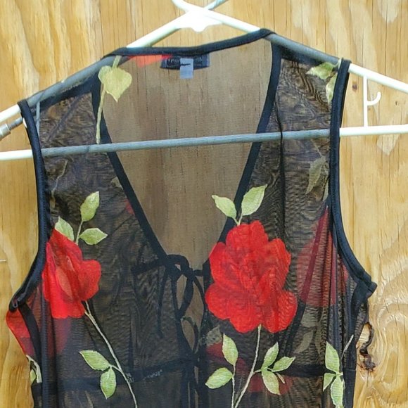 Sheer Country Rose Red and Black Flower Tunic-Style Over Dress - Picture 4 of 5